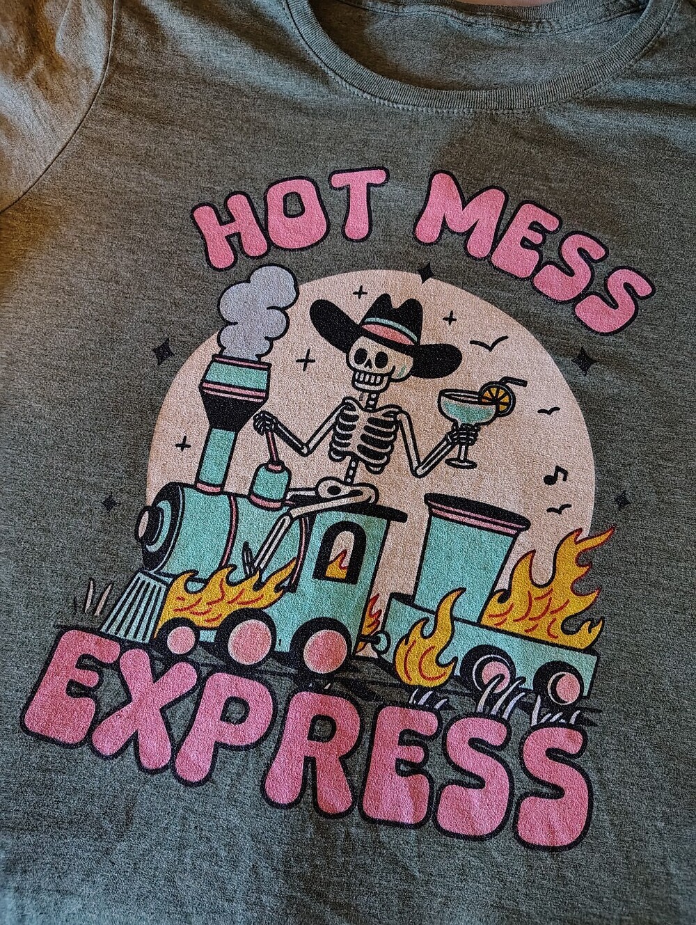 Hot Mess Express Mental Wellness Gray Tee Shirt Pink & Teal Print Women Medium